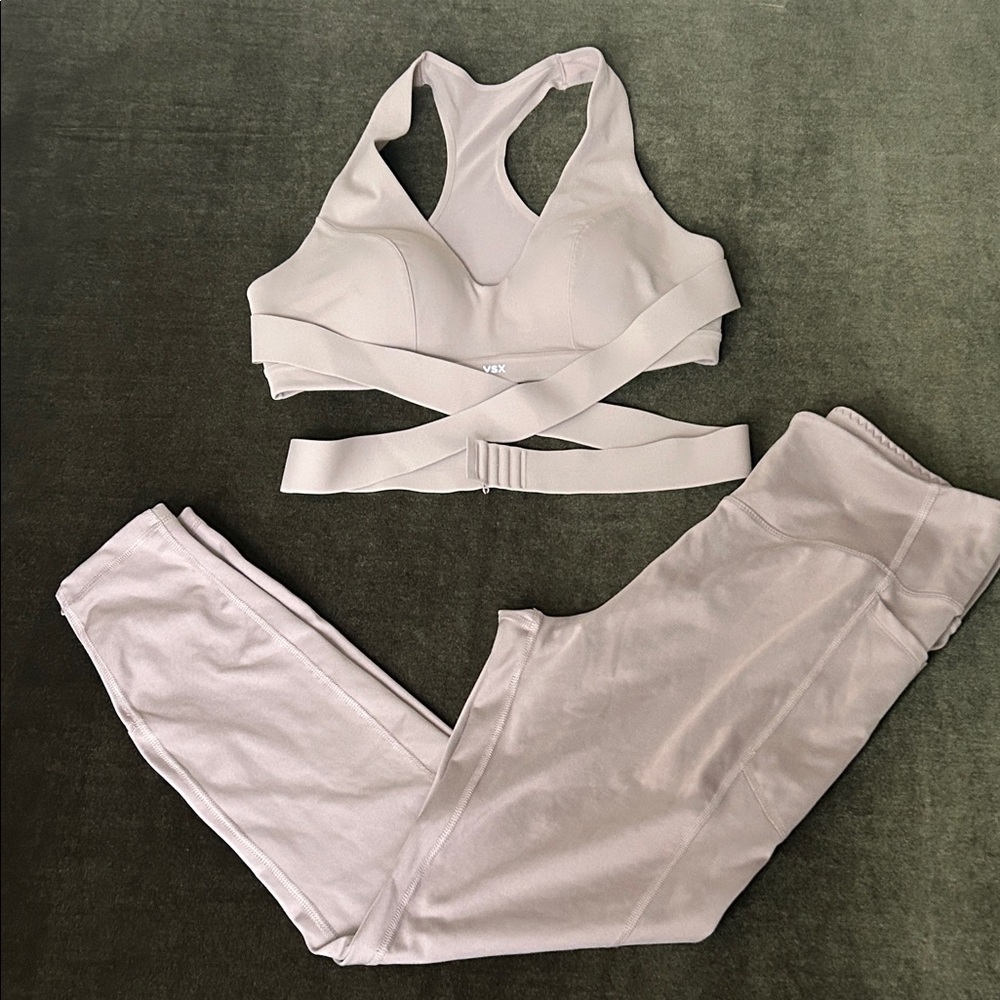 VSX dark Beige Sports Bra and Leggings Set